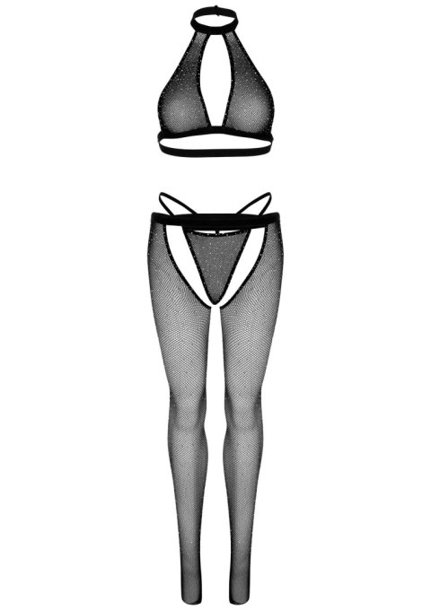 Fishnet top, g-string & tights Black