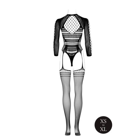 Bodystocking with Long Sleeves and Short Turtleneck - OS - Black