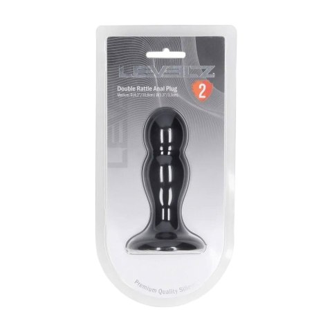Double Rattle Liquid Silicone Anal Plug - M - Black