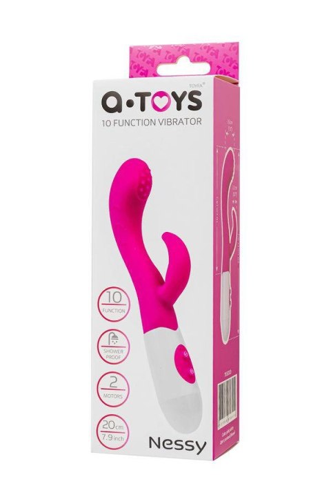 A-TOYS, Vibrator Nessy with Clitoral Stimulator, Silicone, Pink, 20 cm, 10 speeds, 2xAAA