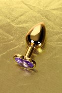 Anal plug Metal by TOYFA, metal, gold, with purple crystal, 7 cm, O 2.7 cm