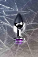 Silver anal plug TOYFA Metal,with a amethyst colored gem