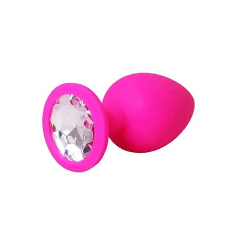Pink large butt plug with white crystal