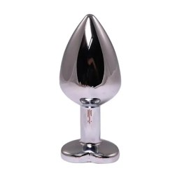 Silver medium heart-shaped butt plug with pink crystal
